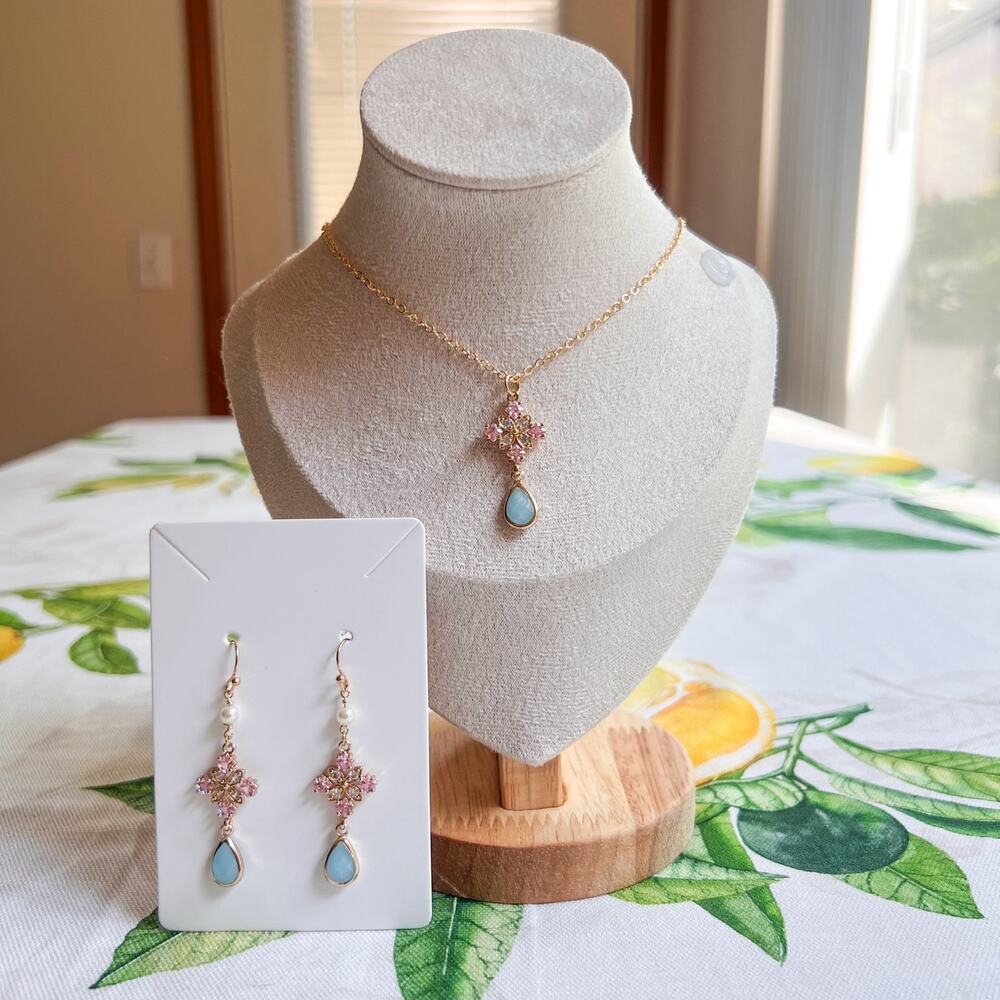 Jewelry Set Rose Quartz Turquoise Crystal Glass Cross Shape Pearl Western Casual